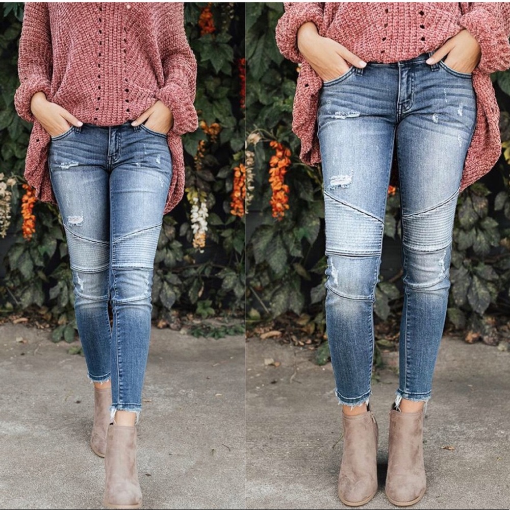 Moto Distressed Skinny Jeans